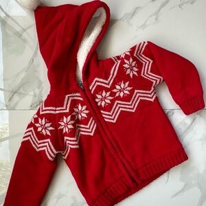 Hooded zip-up sweater jacket with fleece lining